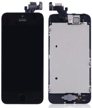 iPhone 5 Komplettdisplay Schwarz (Digitizer, LCD, Home Button, Front Kamera, Metallplatte)